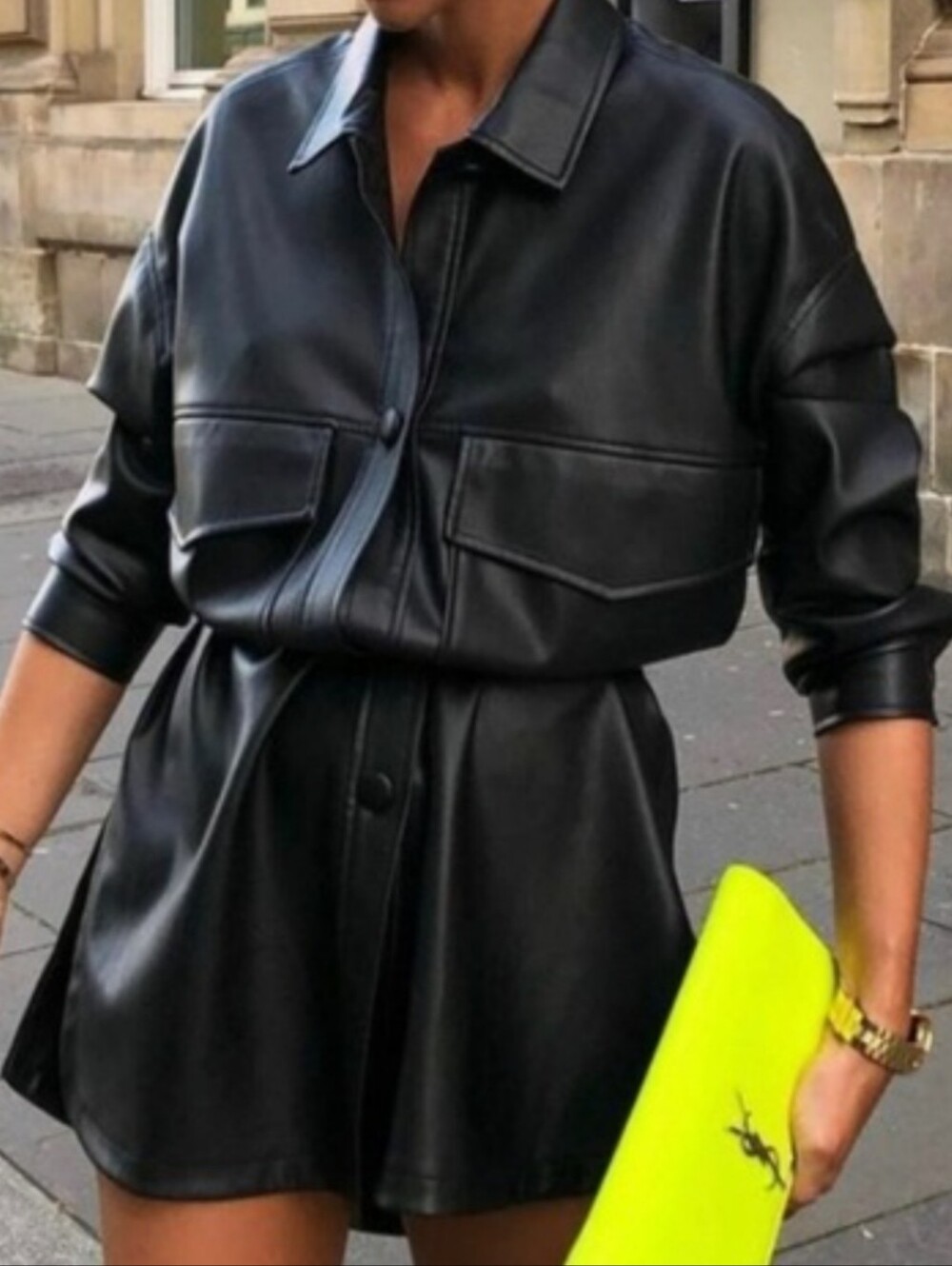 ZARA Black Faux Leather Shirt Dress - Women's Jacket & Coat